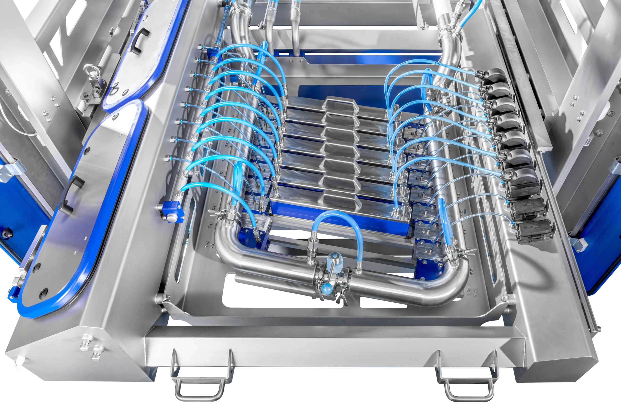 Top view of the depositing heads and supply lines inside an MDLVW depositor