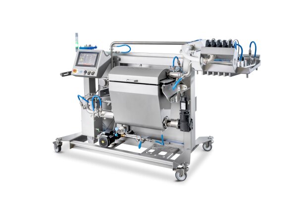 FoodJet depositor with a control panel and depositing unit on a mobile frame